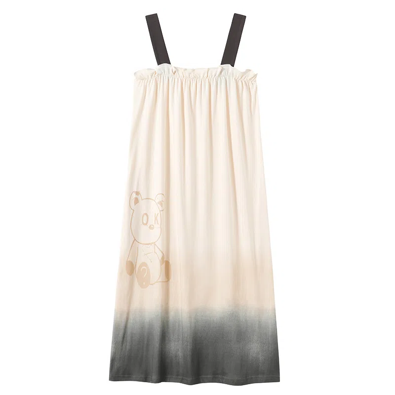 贴身领域 小熊印花可外穿可爱吊带夏季睡裙 女款 杏色