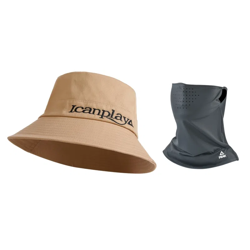 匹克 微标刺绣遮阳防晒可折叠 棉 渔夫帽 男女同款情侣款 驼色