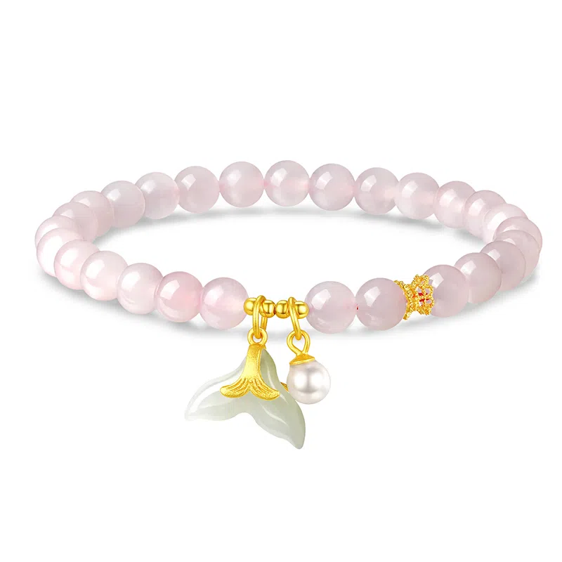 佐卡伊 碧玉鱼尾 精致珍珠 轻奢粉色 玉髓 手串 女款