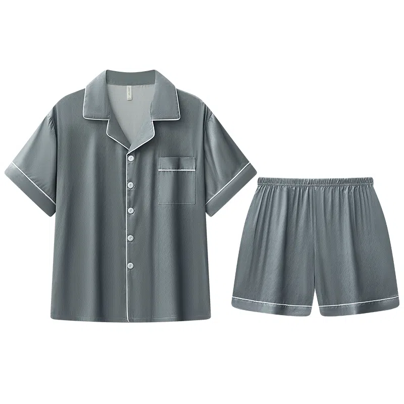 兰缪 夏季冰丝短袖时尚休闲短裤睡衣套装 男款 黑色