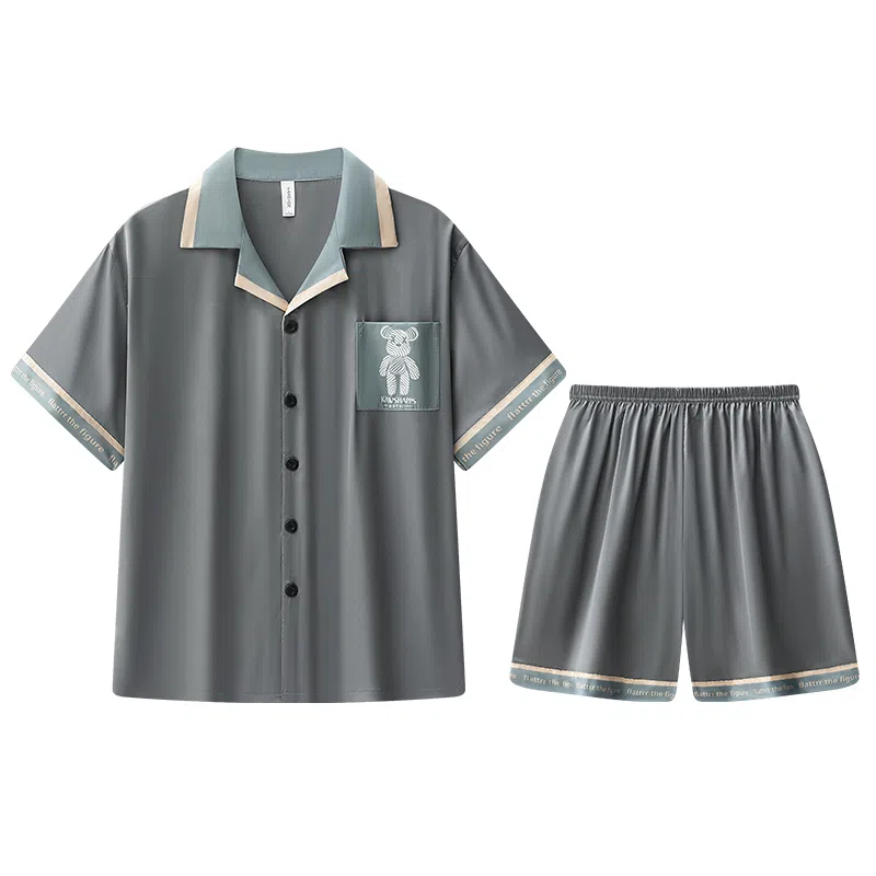 兰缪 夏季冰丝短袖时尚休闲短裤睡衣套装 男款 黑色