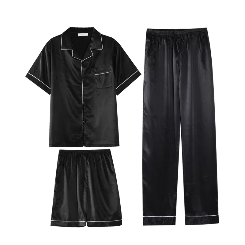 兰缪 时尚简约高级短袖凉感休闲短裤舒适亲肤长裤睡衣套装 男款