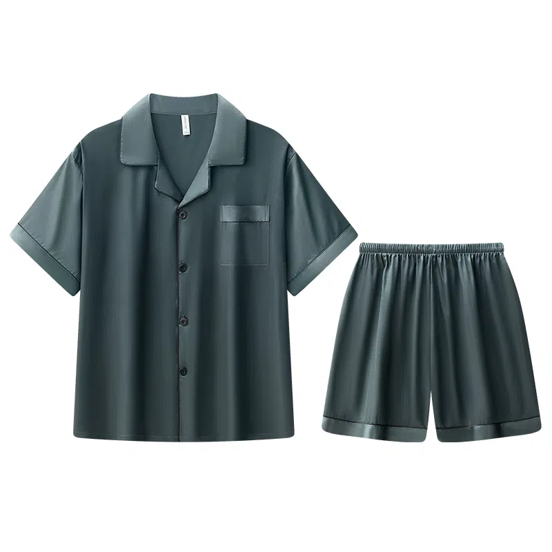 兰缪 夏季冰丝短袖时尚休闲短裤睡衣套装 男款 黑色