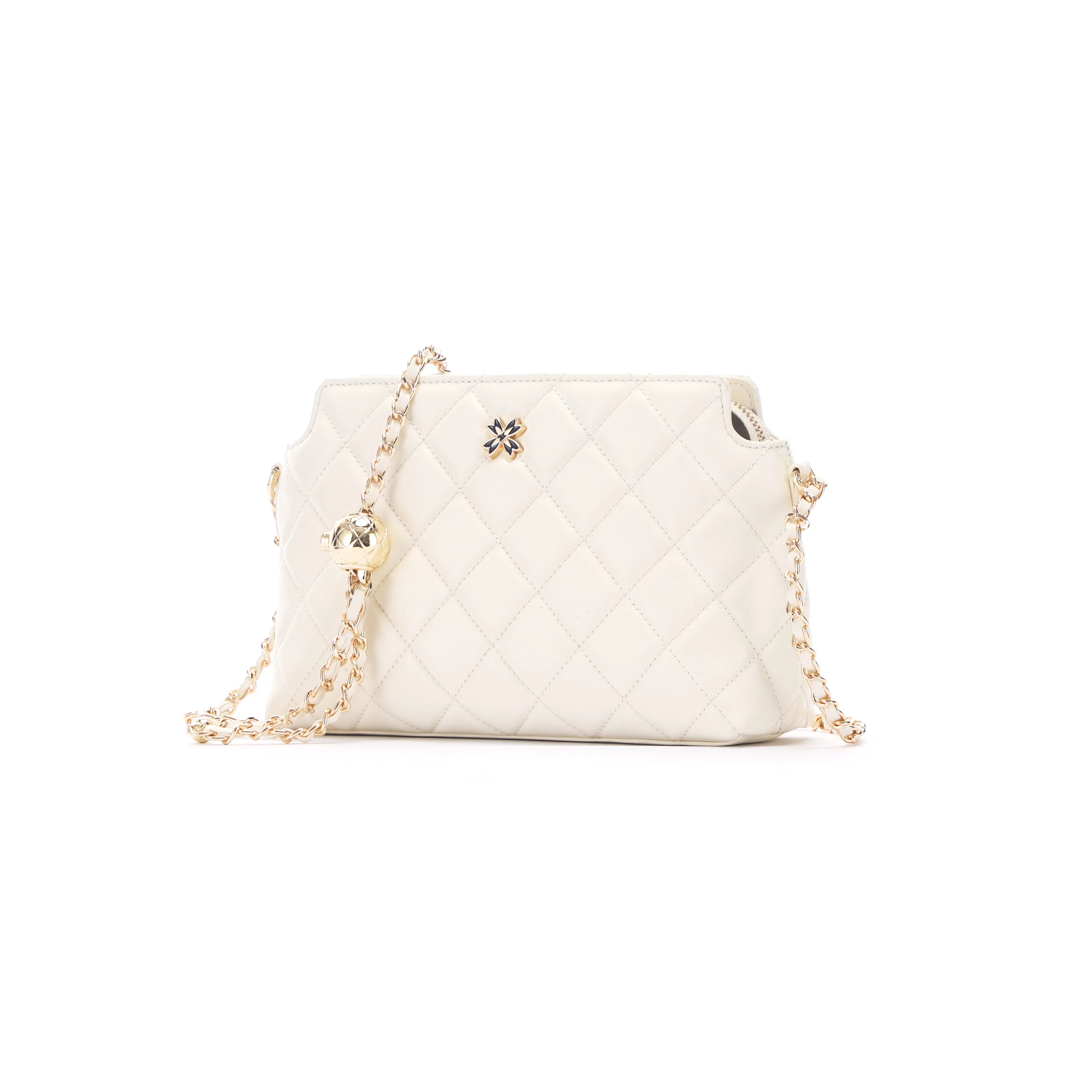 红蜻蜓 菱格链条包小香风真皮 头层牛皮革 斜挎包 小号 女款 黑色/白色/酒红