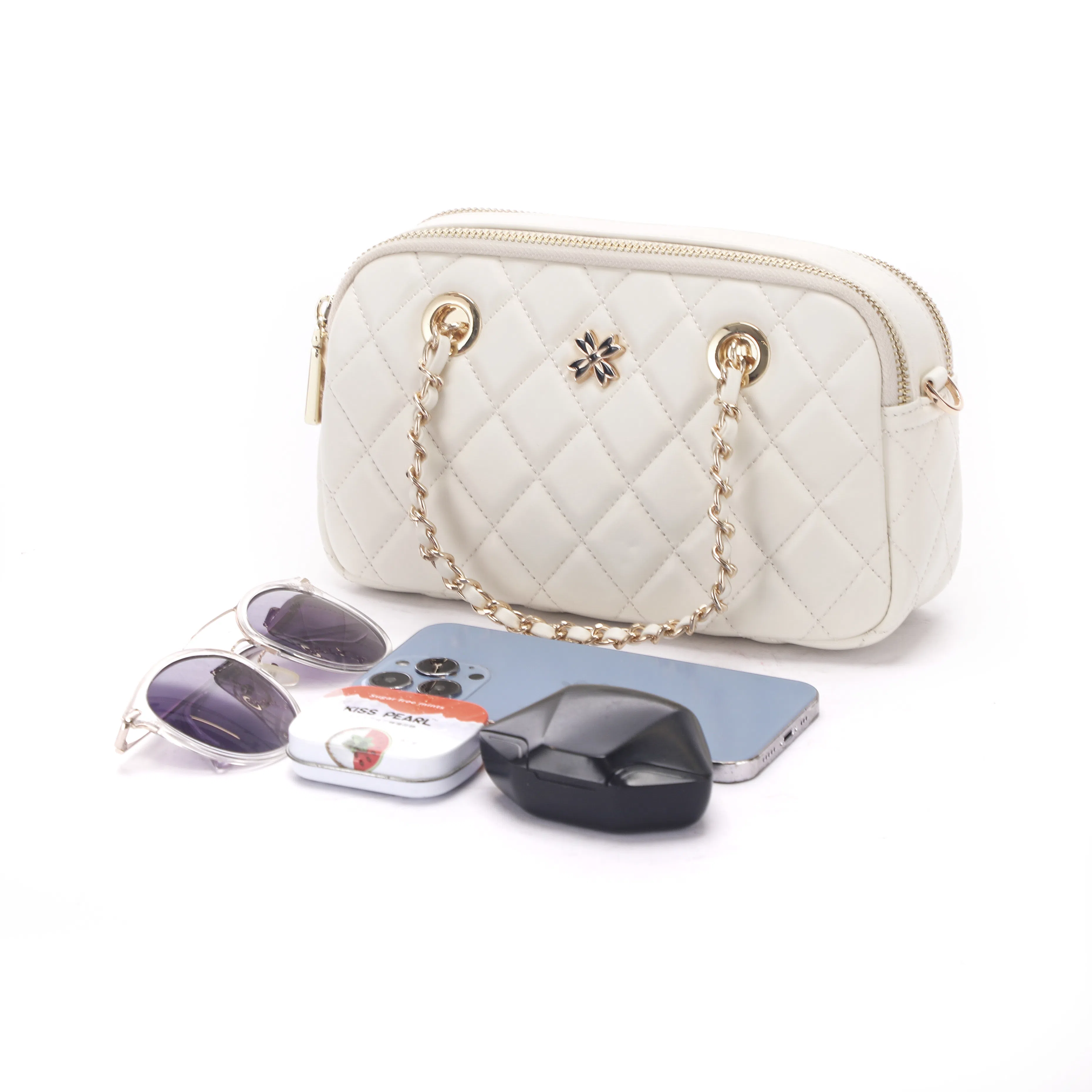 红蜻蜓 头层牛皮 斜挎包 菱格链条 女款 多色