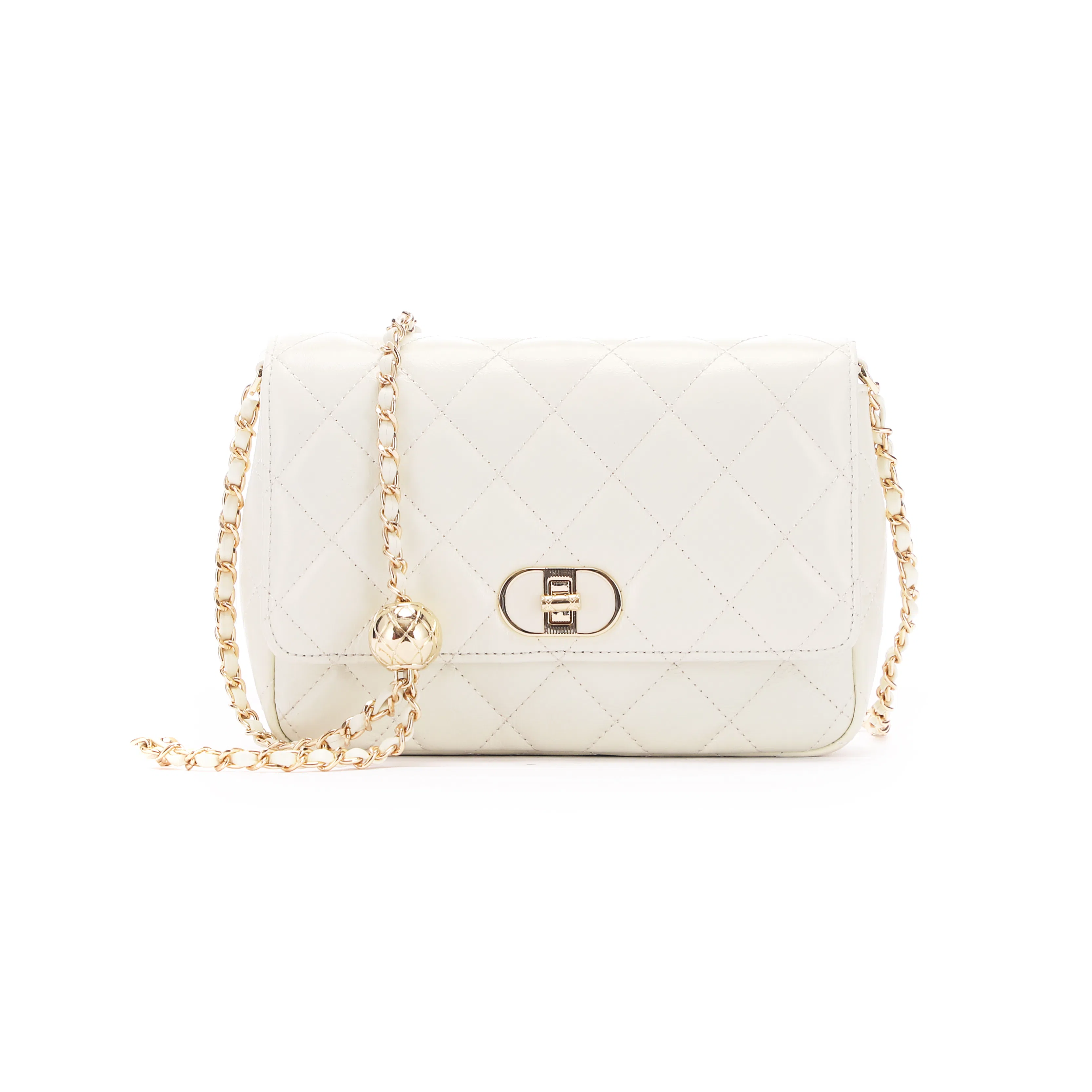 红蜻蜓    时尚百搭 头层牛皮拼超细纤维合成革菱格链条包   女款   白色/黑色  单肩斜挎包