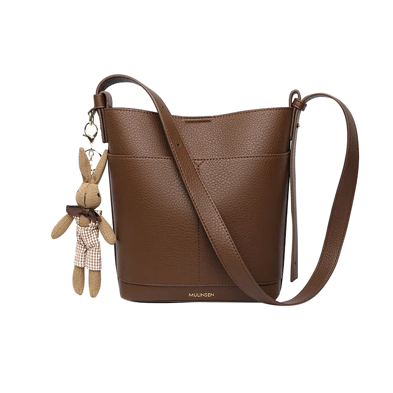 木林森 复古轻奢通勤休闲百搭 合成革 单肩包手提包水桶包 常规 女款 焦糖色/橄榄色/黑色