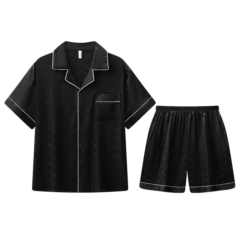 兰缪 夏季冰丝短袖时尚休闲短裤睡衣套装 男款 黑色