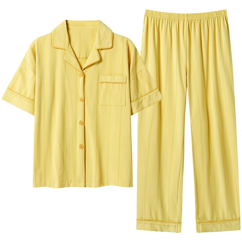 贴身领域 短袖长裤可外穿休闲家居服睡衣套装 女款 黄色