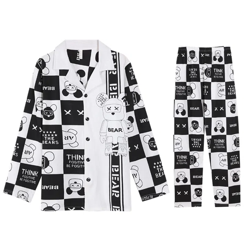 兰缪 休闲简约凉感长袖舒适透气亲肤长裤家居服可外穿睡衣套装 男款 黑色