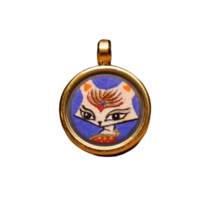 玉临门 新中式国转运纳福潮狐仙唐卡热贡手绘 合金 吊坠 男女同款情侣款