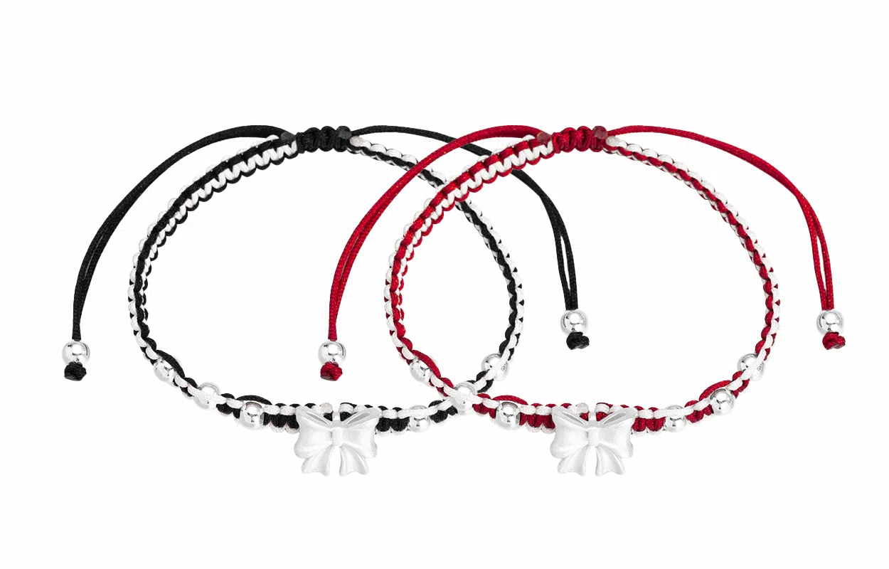 牧言 复古新中式简约小众设计高级感 立体磨砂在逃公主双色编织绳手饰 合金 蝴蝶结圆珠闺蜜手链 女款