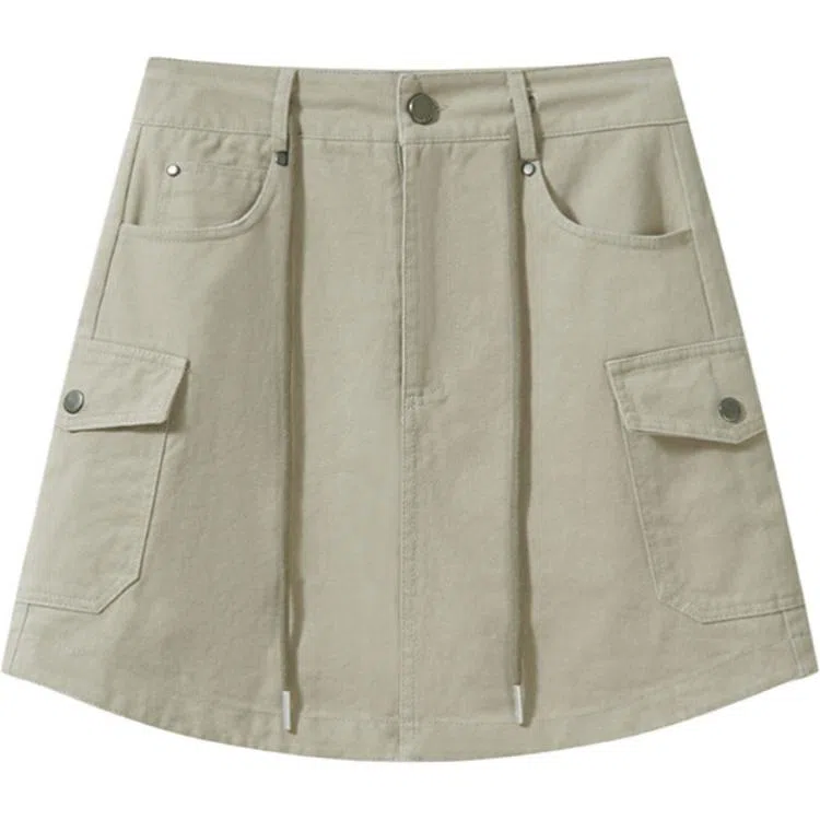 轻迎 纯色高腰修身工装短裙 女款 浅绿色