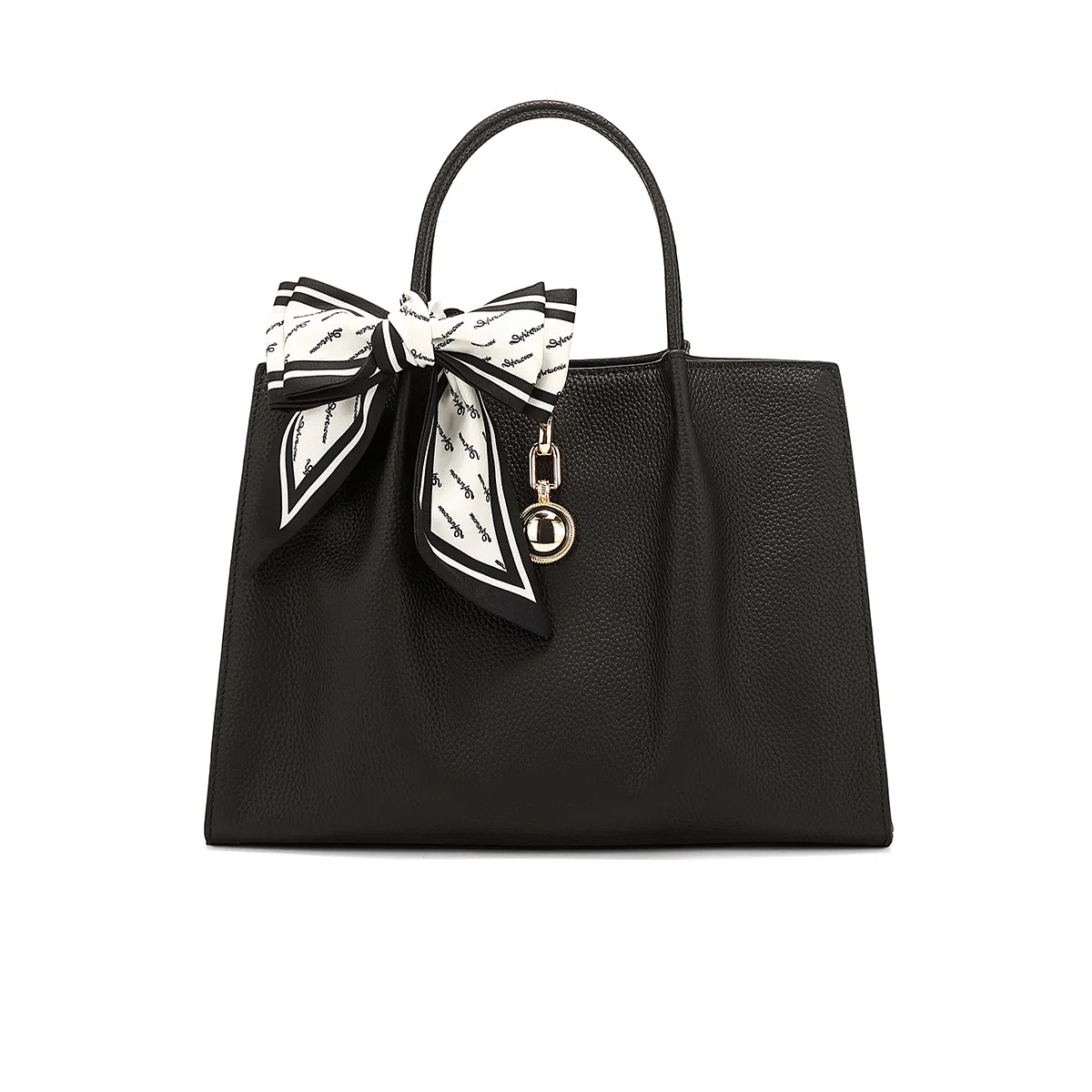 稻草人 简约百搭丝巾大容量通勤款 牛皮革拼合成革 手提包托特包斜挎包单肩包 女款 黑色/米白