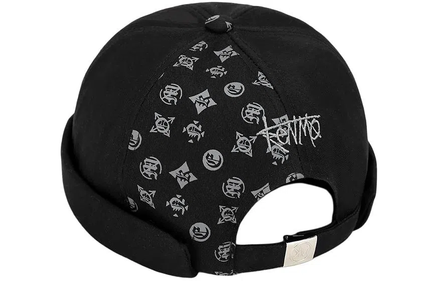 【赠礼盒包装】 肯默 老花瓜皮帽无檐地主 棉 贝雷帽 男女同款情侣款 黑色