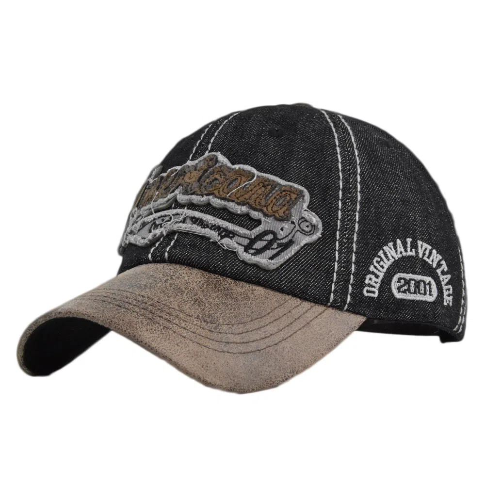 通勤必备神器 尚先生 美式复古牛仔拼接水洗做旧刺绣大头围显脸小遮阳帽 棉 聚酯纤维 鸭舌帽 男女同款情侣款