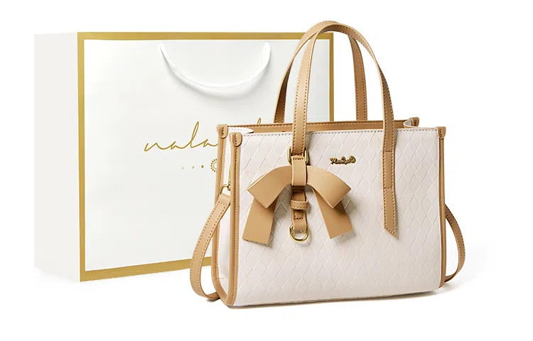 纳兰杜 女包通勤百搭大容量实用休闲女士包包 牛皮拼合成革 手提包托特包单肩包斜挎包 常规 女款 米白拼杏/子夜黑