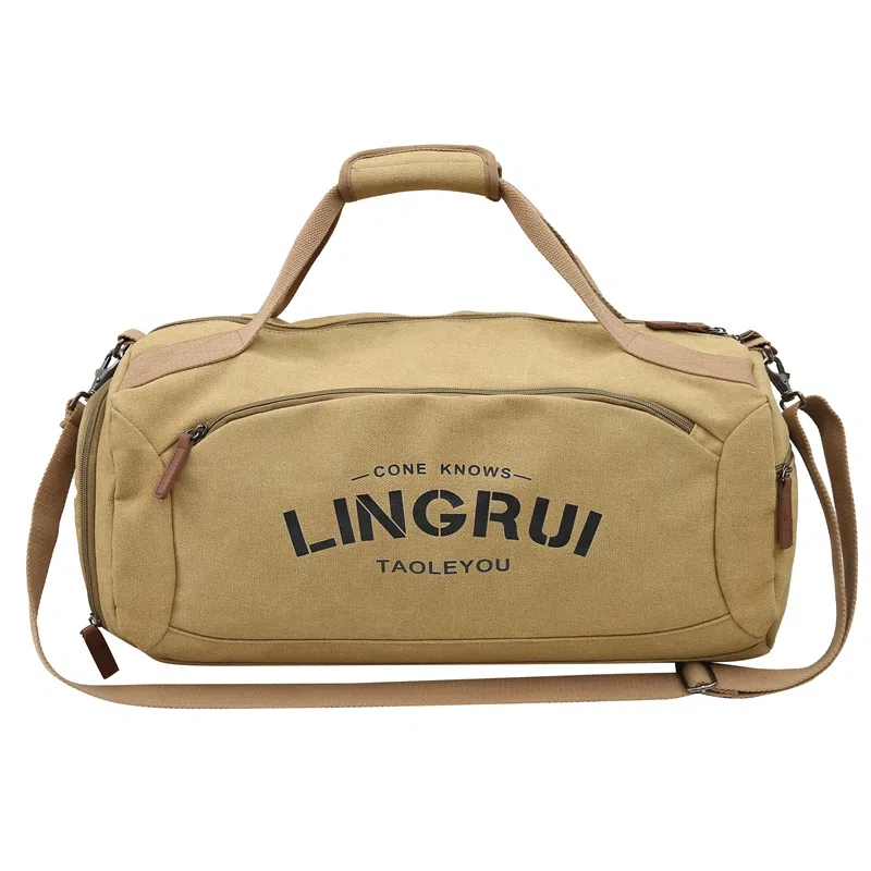 醇龙 双色健身包女单肩训练运动 帆布 旅行包 常规 男女同款情侣款 黑色/卡其色