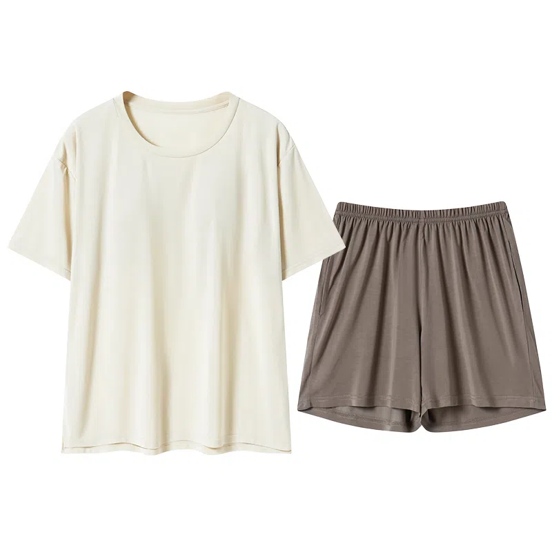 贴身领域 圆领自带胸垫可外穿休闲短袖松紧腰三分短裤家居服夏季睡衣套装 女款