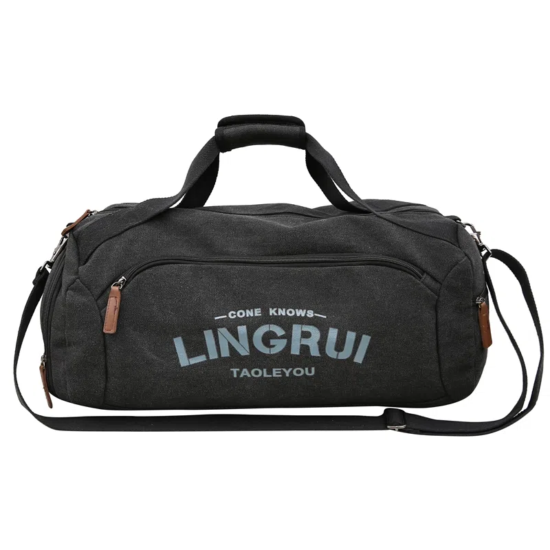 醇龙 双色健身包女单肩训练运动 帆布 旅行包 常规 男女同款情侣款 黑色/卡其色