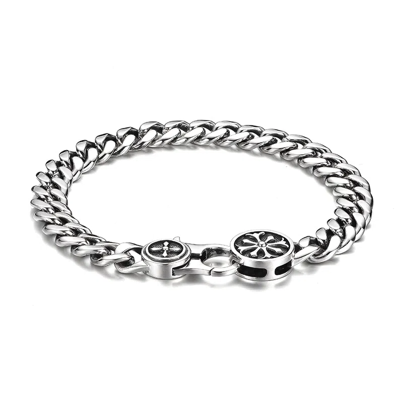 IDEAGEMER Cross Cuban Bracelet 925 Silver