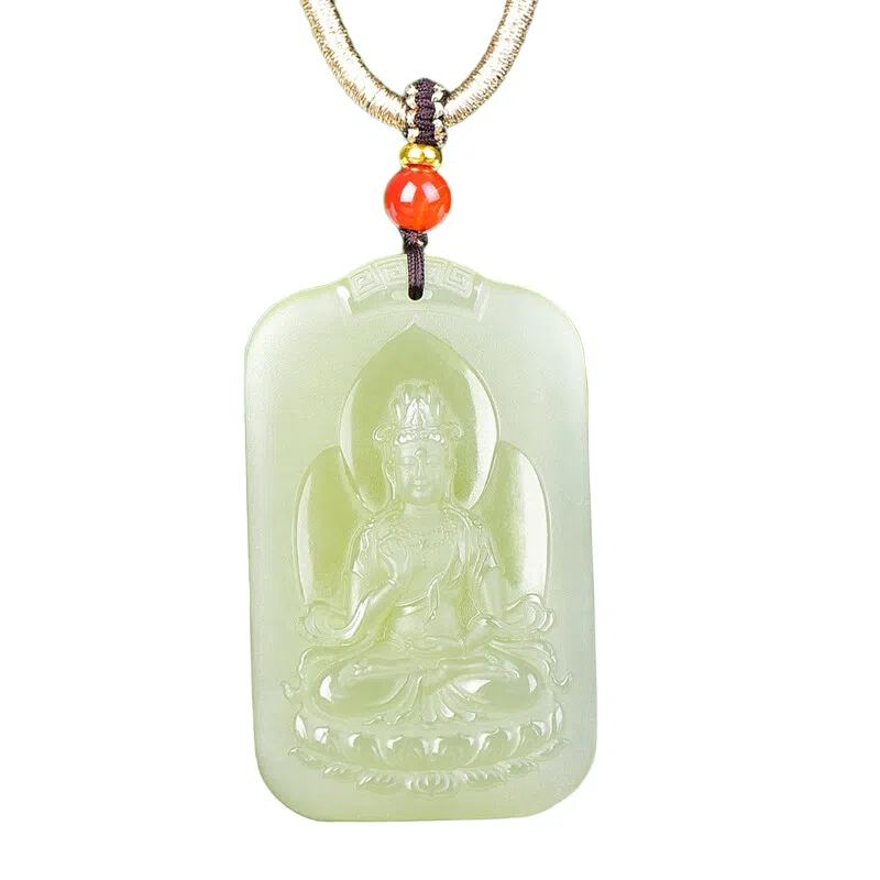 静汝玉 精致观音牌 和田玉 吊坠 男款 青白玉