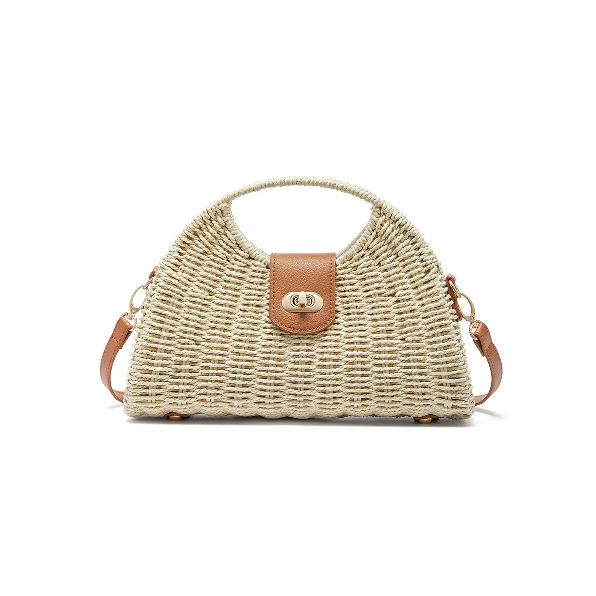 红蜻蜓 时尚复古百搭编织柔软 织物拼合成革 手提单肩包 常规 女款 摩卡棕/杏色