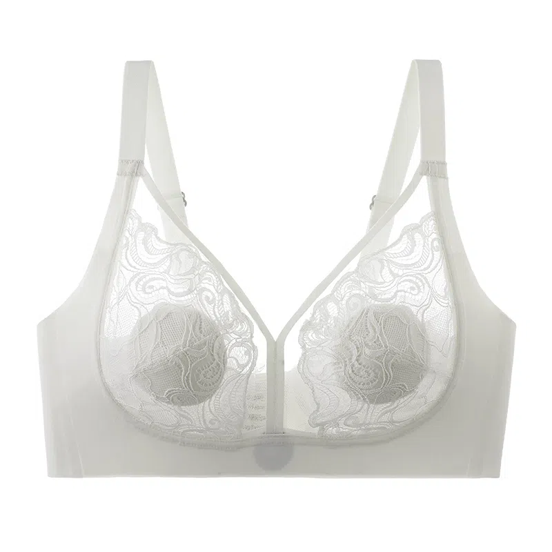 莫代尔 蕾丝性感薄款聚拢大胸显小美背防下垂收副乳柔软无痕轻薄裸感亲肤收副乳文胸 女款