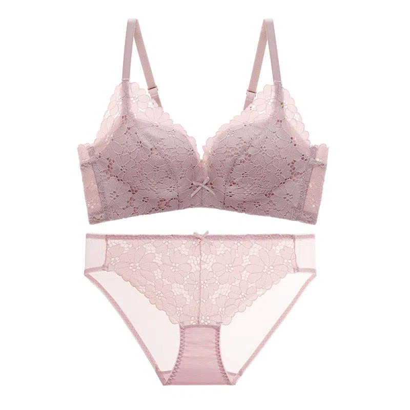 都市丽人 小花心蕾丝无钢圈小胸聚拢显大蜂巢透气杯文胸内衣裤套装 女款