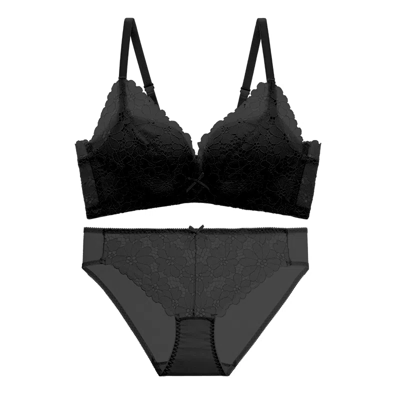 都市丽人 小花心蕾丝无钢圈小胸聚拢显大蜂巢透气杯文胸内衣裤套装 女款