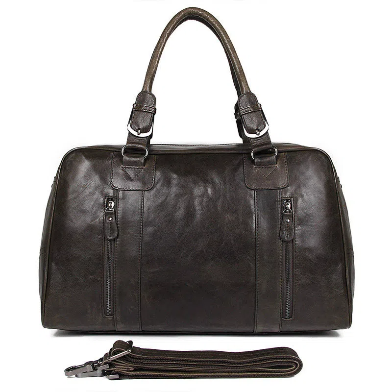 DOSRFINI Large Capacity Leather Briefcase Black Gray