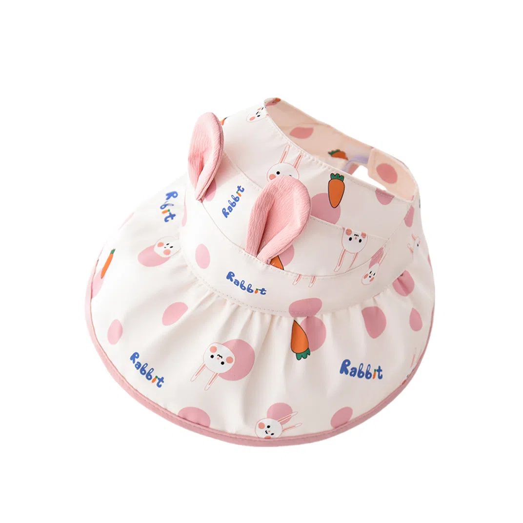 撞青春 可爱空顶小兔胡萝卜大檐遮阳夏天太阳 棉 防晒帽 儿童款