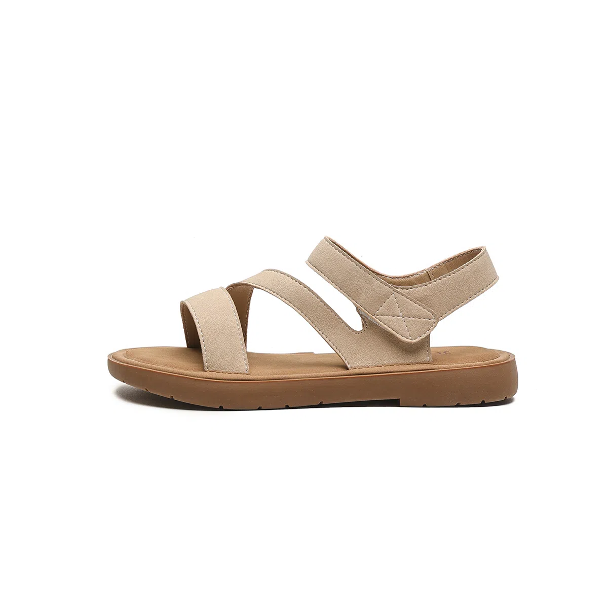 卓诗尼 合成革 百搭 复古 魔术贴 软底 沙滩凉鞋 女款 杏色