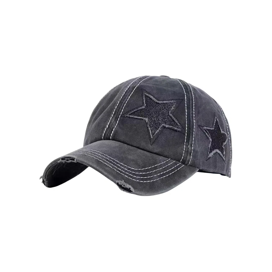 撞青春 破洞帽女大头围显脸小 粉色宽帽檐帽子潮 棉 鸭舌帽 男女同款情侣款