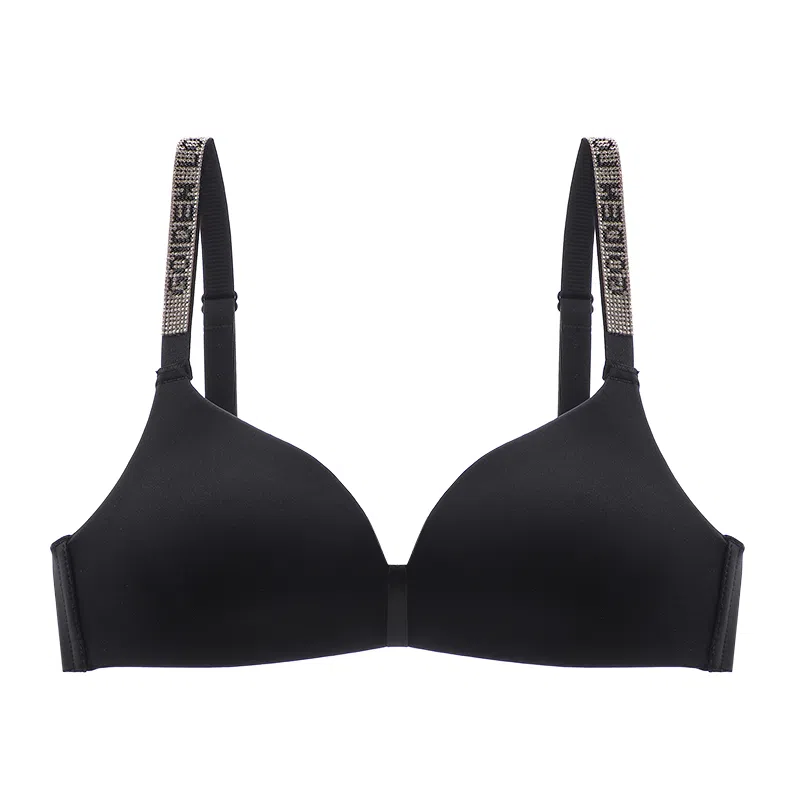 莫代尔 水钻字母肩带美背内衣聚拢薄款三角杯收副乳小胸无痕防下垂性感文胸 女款 组合装