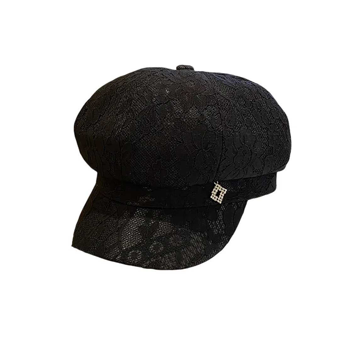 撞青春 镂空蕾丝八角帽百搭透气出游遮阳鸭舌帽子 腈纶 贝雷帽 女款