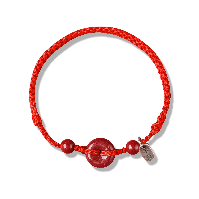谧月珠宝 平安扣 国潮新中式 时尚复古民族风气质优雅高级感 冷淡风小众设计休闲简约转运 朱砂 玉石手链 女款