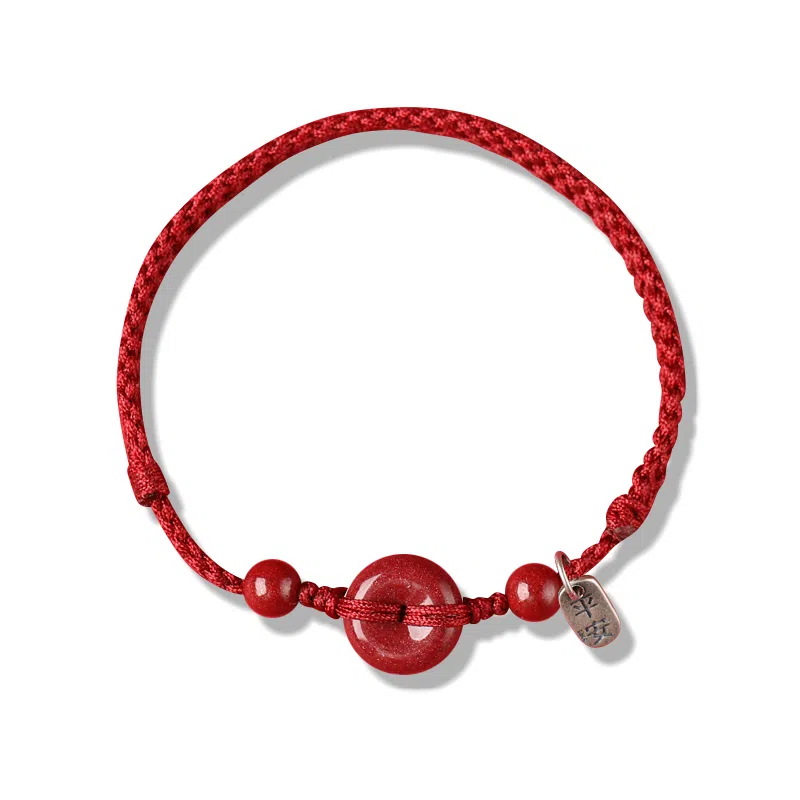 谧月珠宝 平安扣 国潮新中式 时尚复古民族风气质优雅高级感 冷淡风小众设计休闲简约转运 朱砂 玉石手链 女款