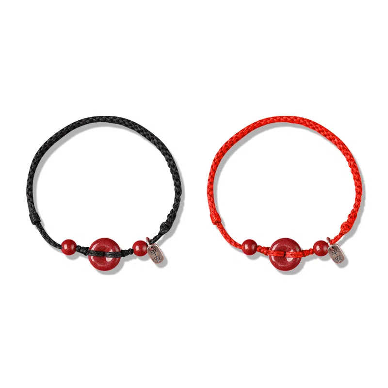 谧月珠宝 平安扣 国潮新中式 时尚复古民族风气质优雅高级感 冷淡风小众设计休闲简约转运 朱砂 玉石手链 女款