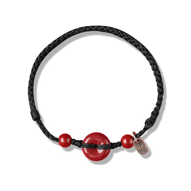 谧月珠宝 平安扣 国潮新中式 时尚复古民族风气质优雅高级感 冷淡风小众设计休闲简约转运 朱砂 玉石手链 女款