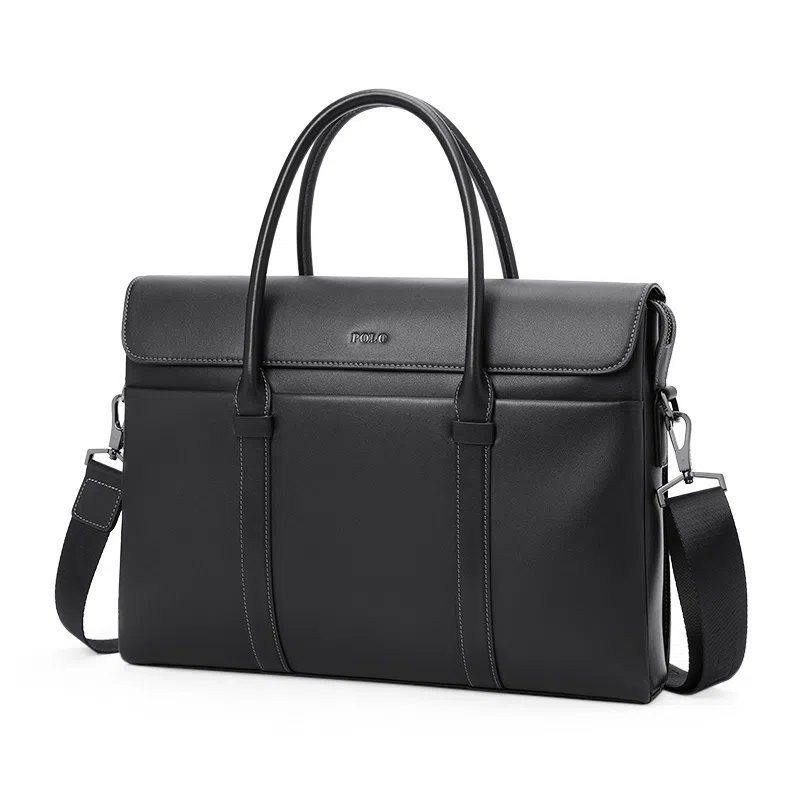 POLO Large Capacity Leather Briefcase Black