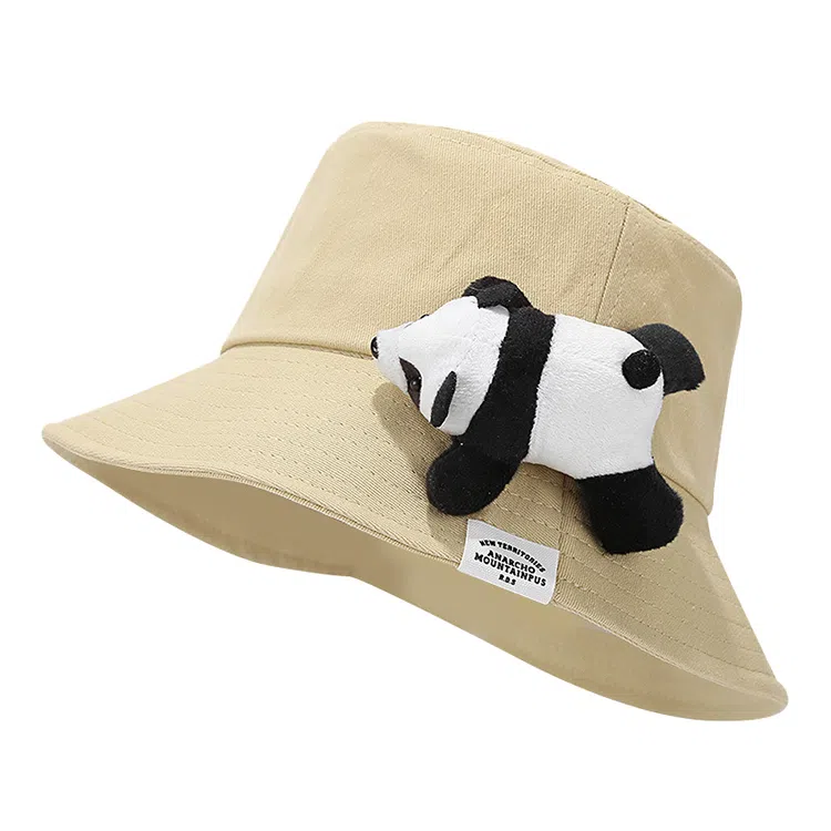 浪莎 卡通可爱熊猫公仔国风设计款文艺学院风小众盆帽 棉 渔夫帽 男女同款情侣款