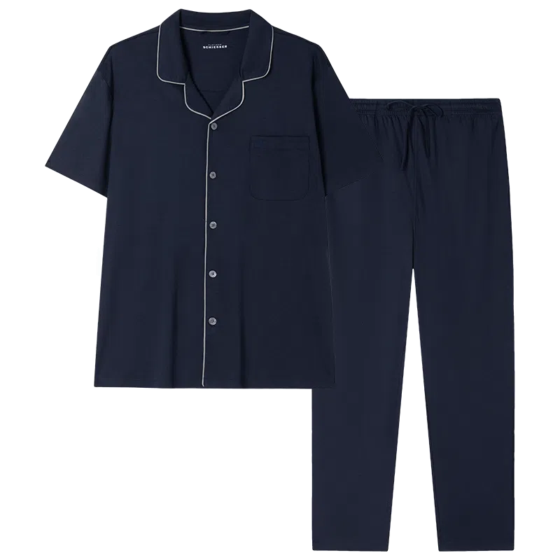 舒雅 翻领薄款中腰短袖睡衣套装 男款