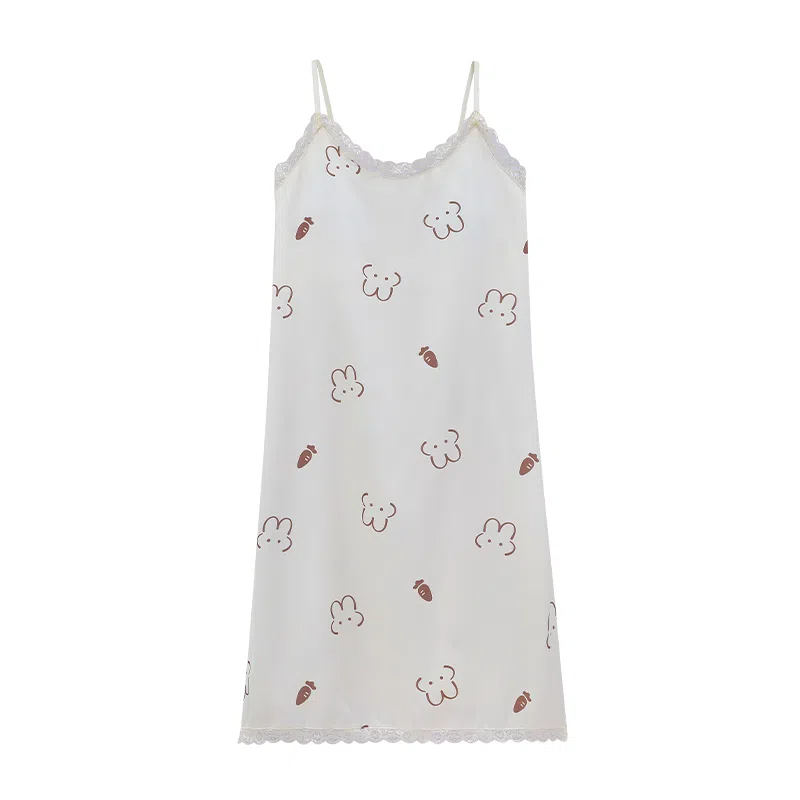 莫代尔 轻薄透气舒适卡通印花休闲亲肤凉感吊带裙带胸垫防凸点可外穿少女睡裙 女款 白色
