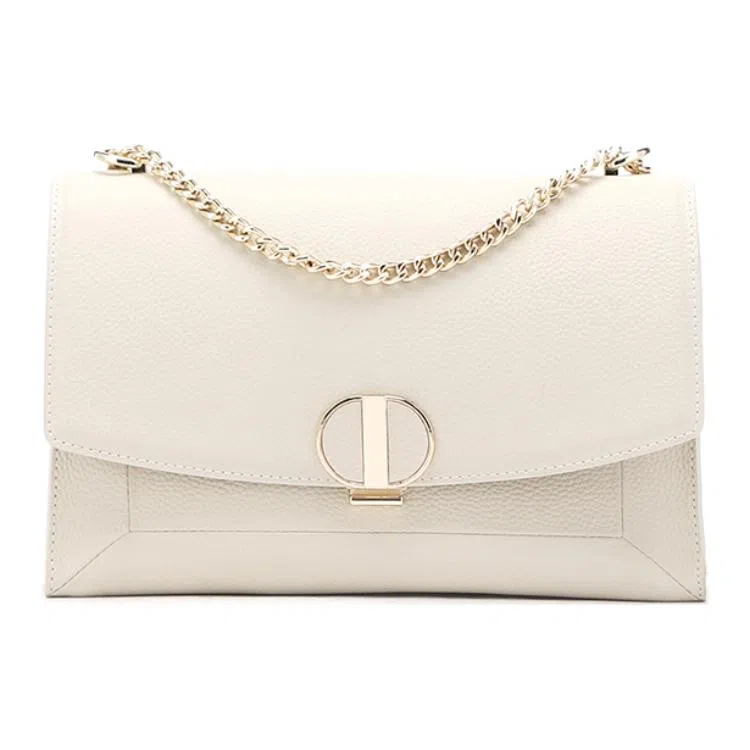 红蜻蜓 优雅时尚锁扣开合 牛皮革 单肩斜挎手提包 小号 女款 米白/蓝色/黑色/灰色