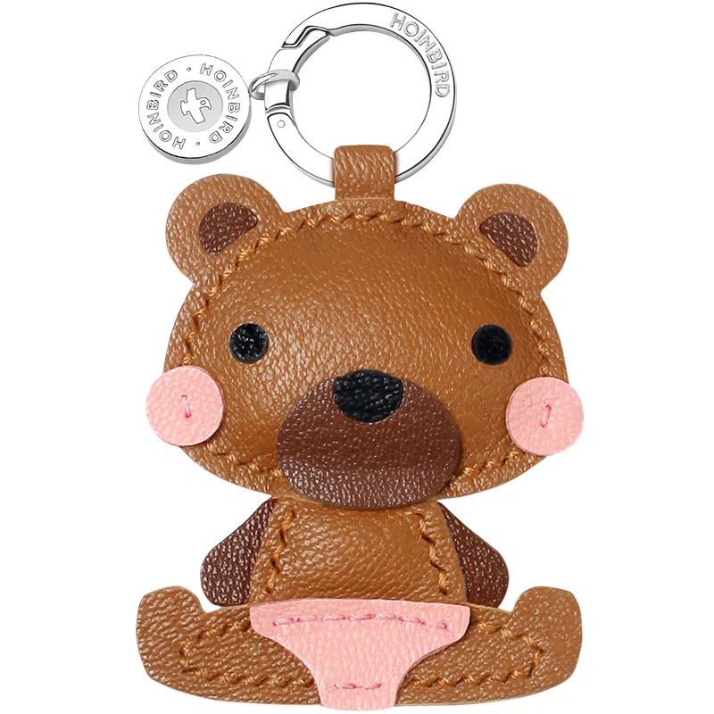 后鸟 原创趣味设计小熊可爱手工真皮小众新中式高级感轻奢玩偶玩具汽车吊饰品 羊皮 包包挂件钥匙扣链 男女同款情侣款 美拉德配色