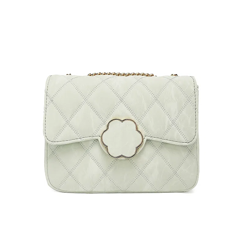 稻草人 经典菱格山茶花设计 翻盖开合大容量 链条包腋下包单肩包 聚氨酯革 斜挎包 常规 女款 灰蓝/淡绿/浅粉色