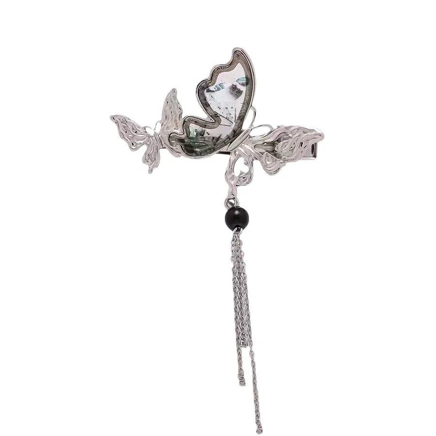 彤彤兔 中式小众水墨蝴蝶鸭嘴夹子气质侧边刘海夹古风配饰 发夹 女款