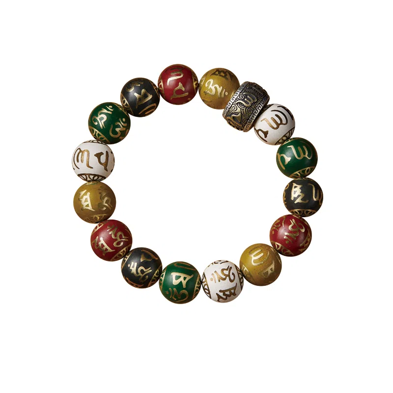 易明居 国风新中式多宝五彩香灰串珠 招财转运 文玩盘玩佛珠念珠手把件 复古高级感六字真言 木作 手串 男女同款情侣款 檀木