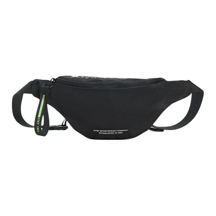 特步 休闲百搭简约 纺织织物 腰包 男女同款情侣款 黑色/浅灰
